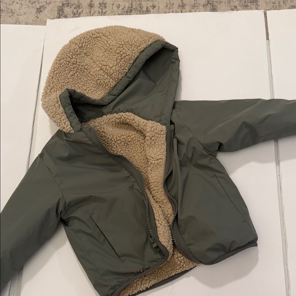 Kids Olive Green Sherpa-Lined Jacket